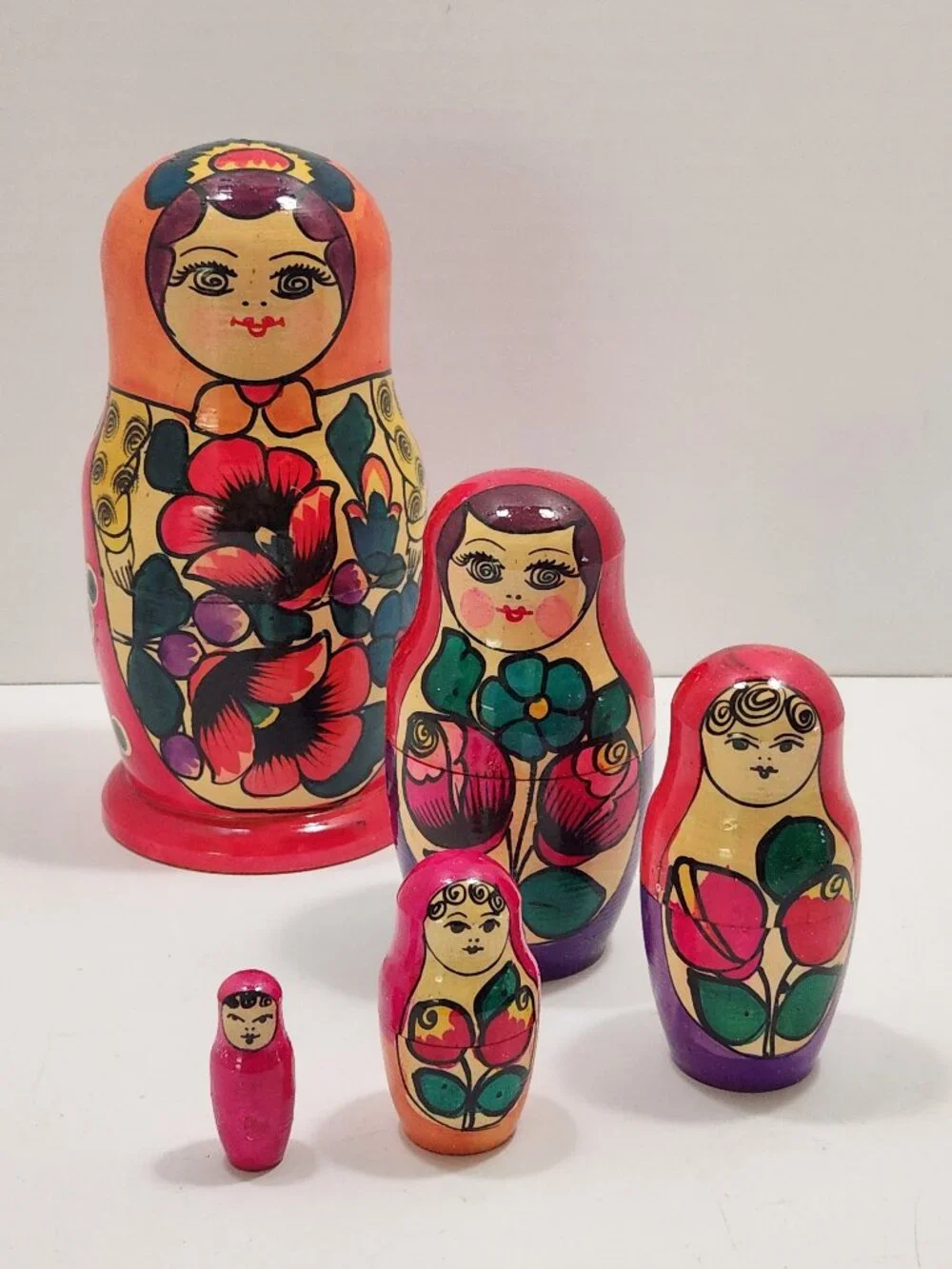 Vintage USSR Soviet Russian Nesting Dolls 5pc Semenov Matryoshka Tagged 1970s